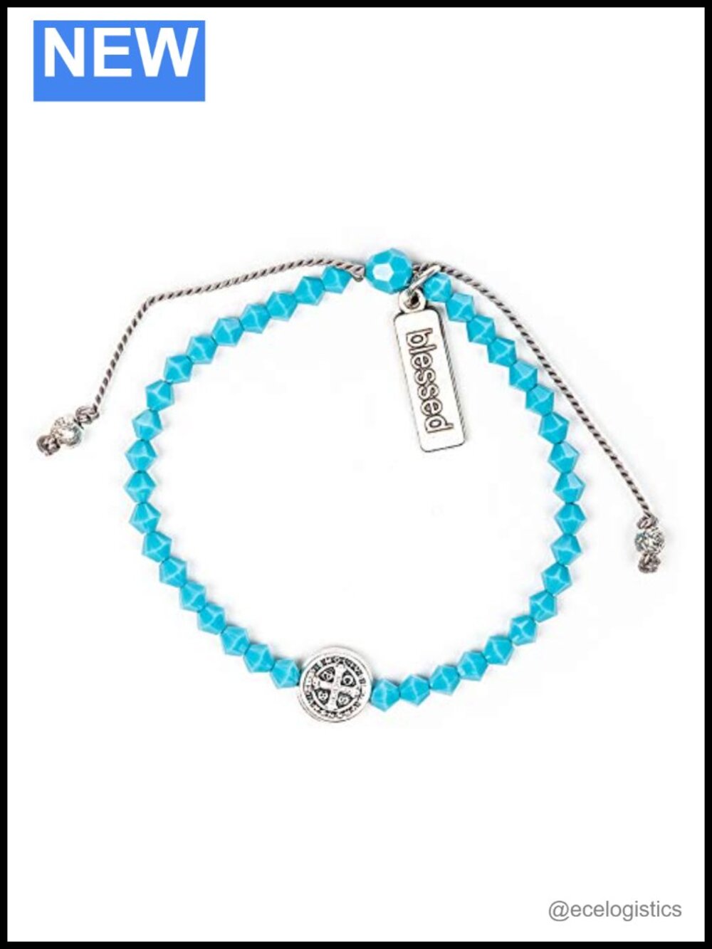 Crystal Charm Bracelet, Silver Gold Tone, 9.5", Blessed